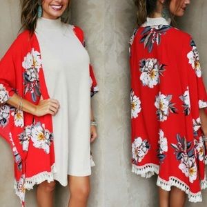 Red floral kimono